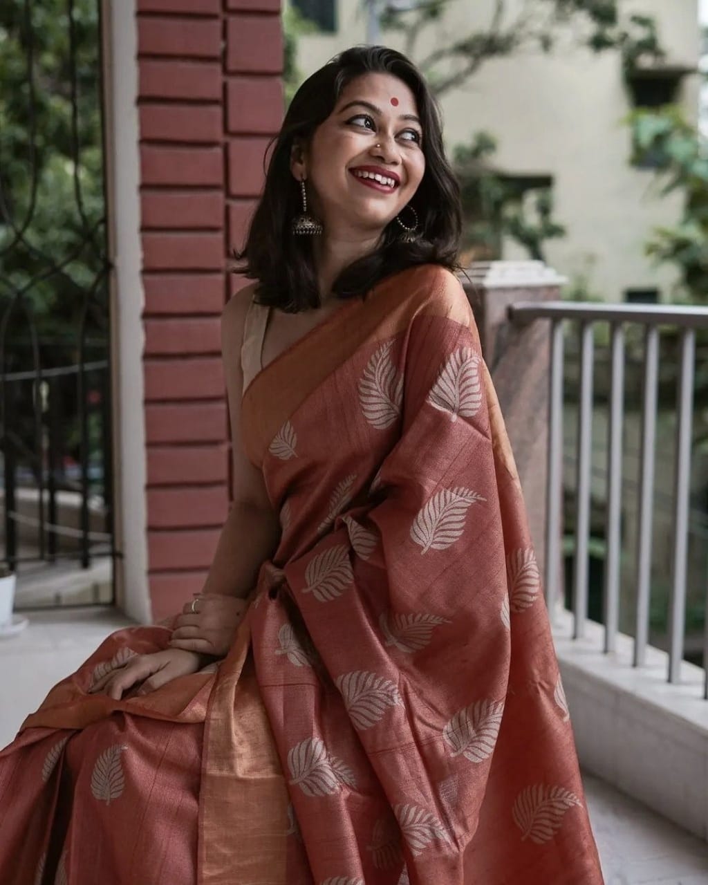 Reddish Brown Banarasi Soft Silk Saree with Copper Jari Weaving