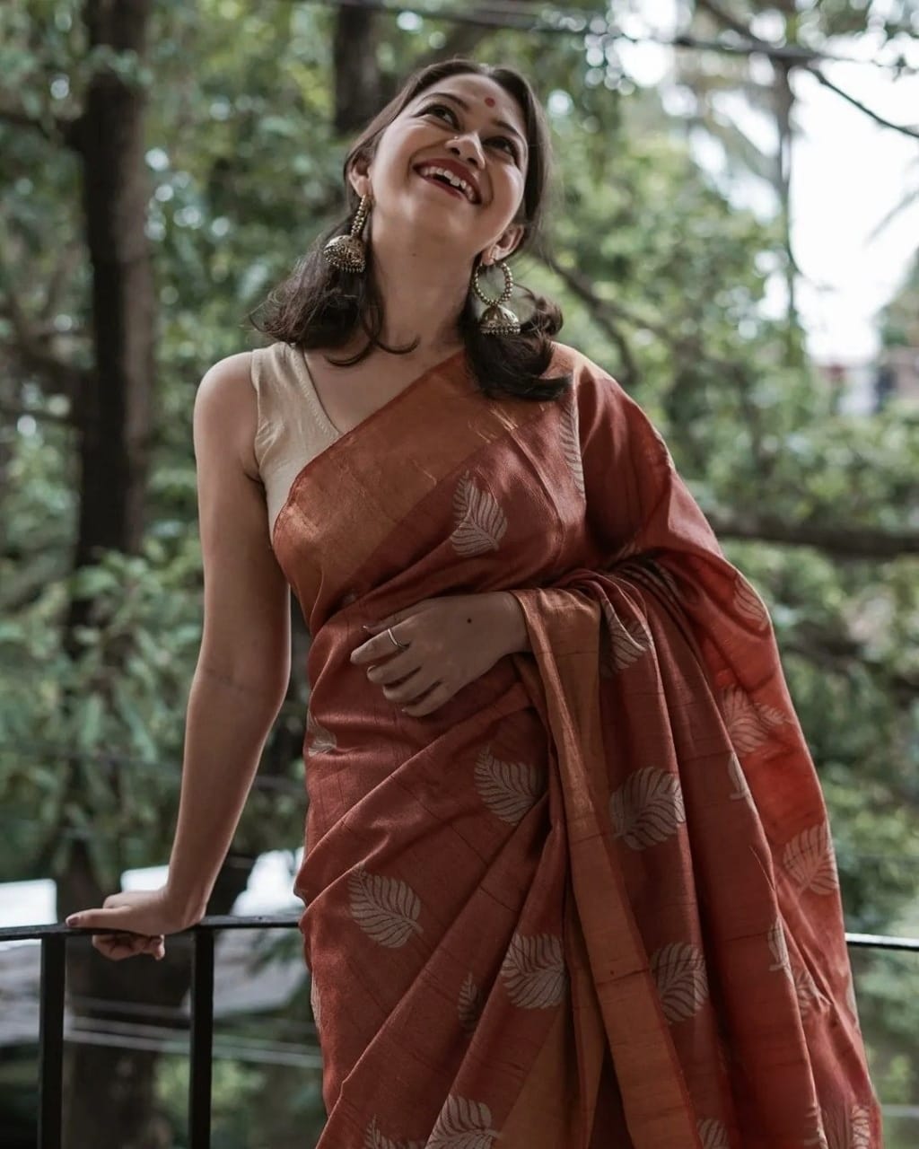Reddish Brown Banarasi Soft Silk Saree with Copper Jari Weaving