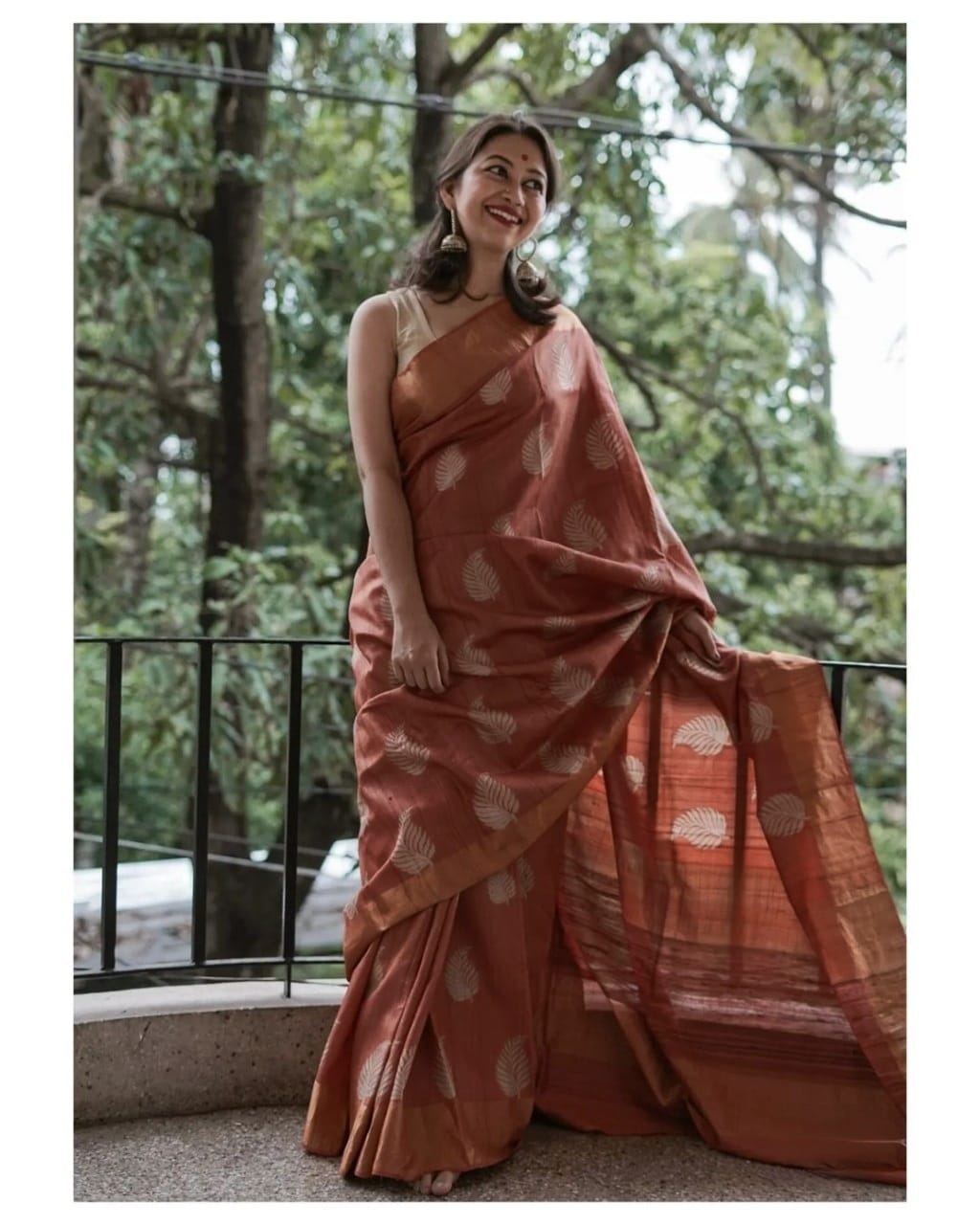 Reddish Brown Banarasi Soft Silk Saree with Copper Jari Weaving