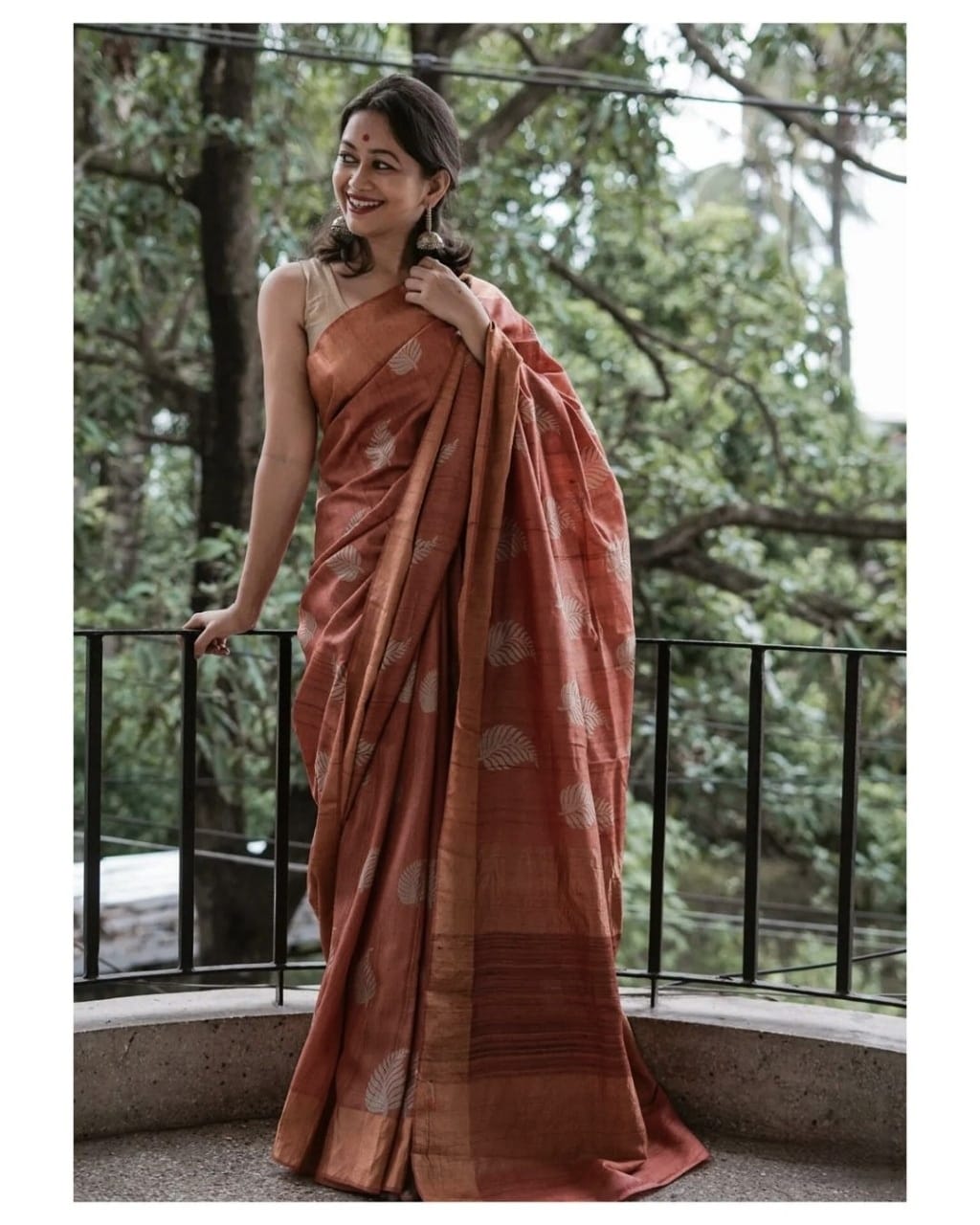 Reddish Brown Banarasi Soft Silk Saree with Copper Jari Weaving