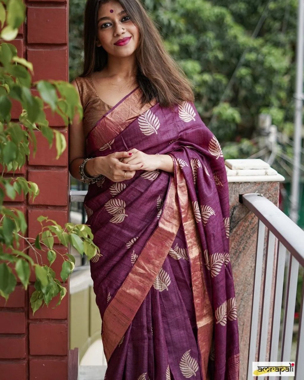 Purple Banarasi Soft Silk Saree with Copper Jari Weaving