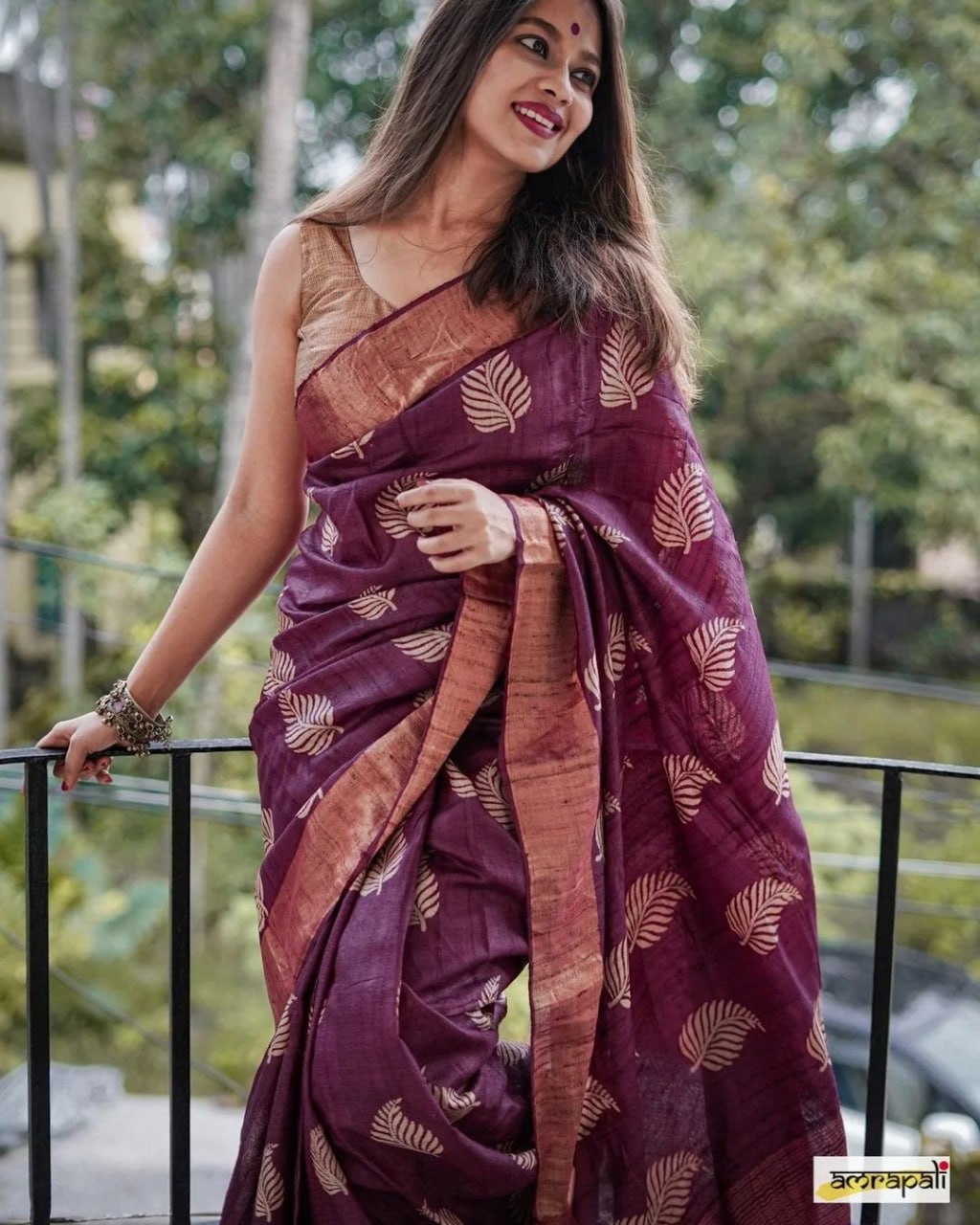 Purple Banarasi Soft Silk Saree with Copper Jari Weaving