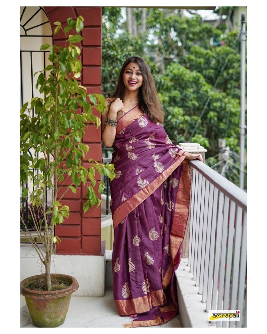 Purple Banarasi Soft Silk Saree with Copper Jari Weaving