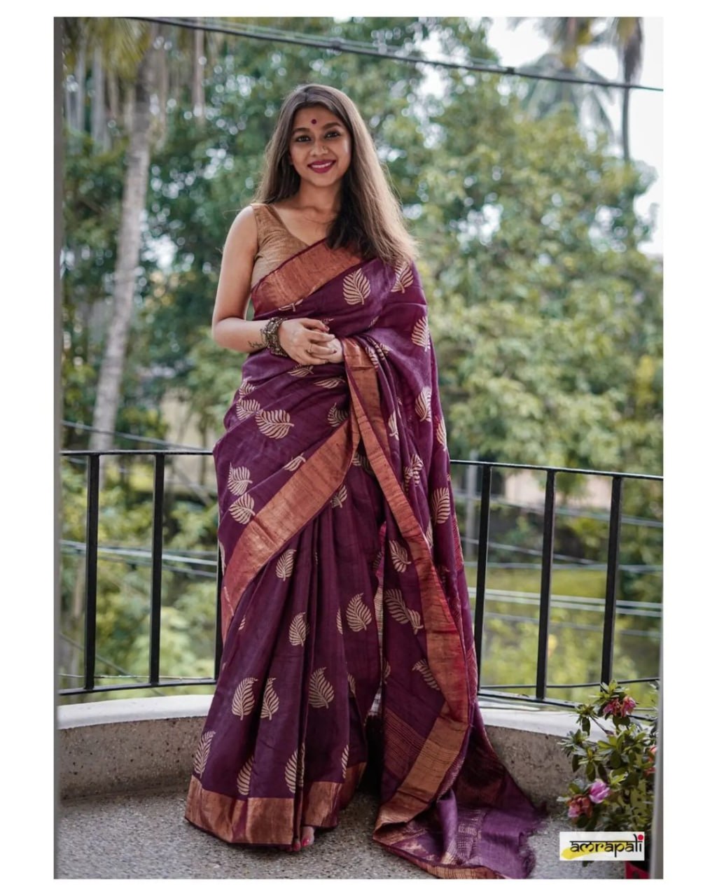 Purple Banarasi Soft Silk Saree with Copper Jari Weaving