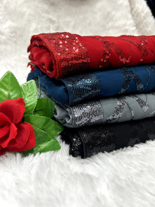 Gray Georgette Saree with Embroidery Sequence Lace and Piping