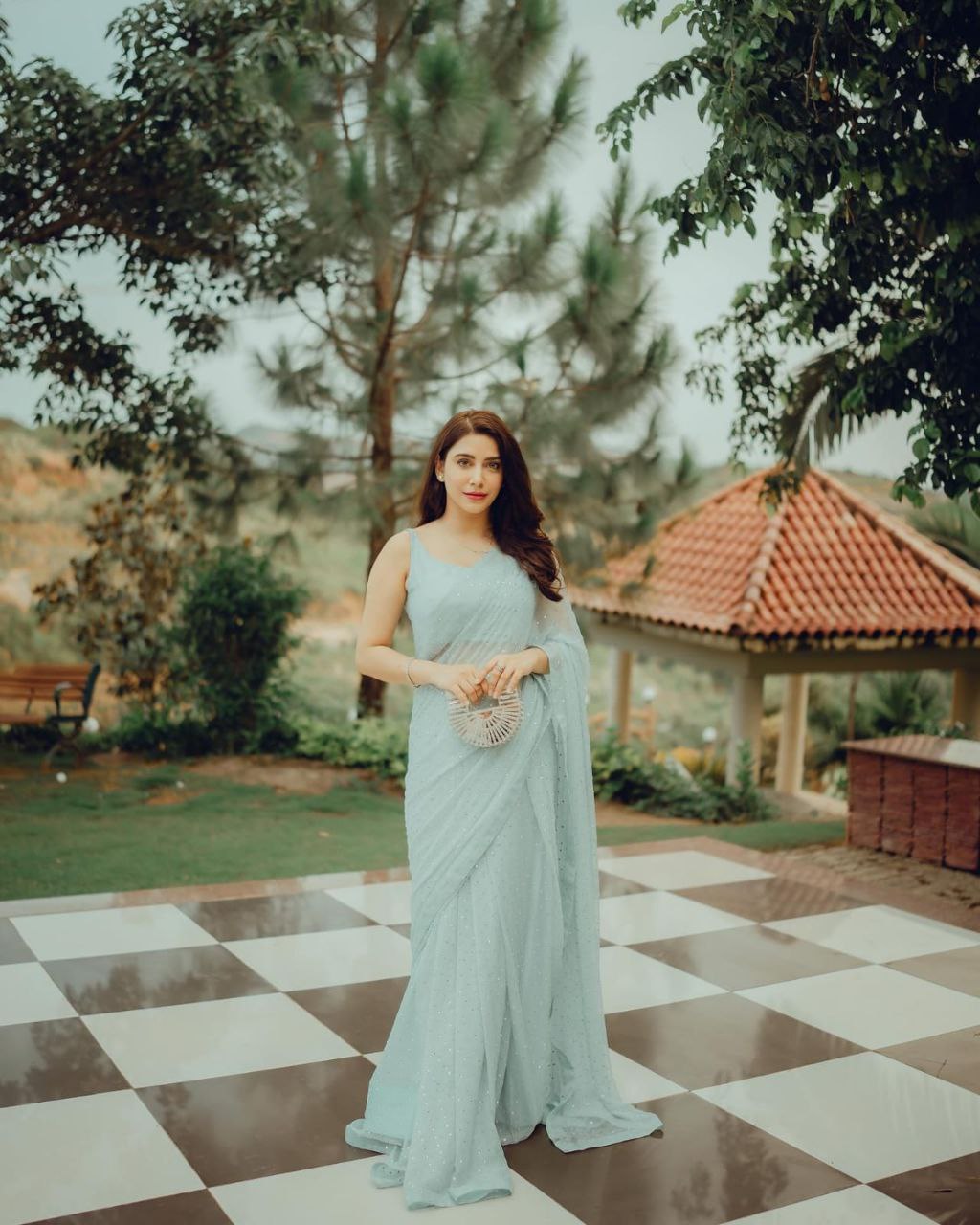 Pastel Blue Georgette Saree with Heavy Sirosky Work and Support Lace