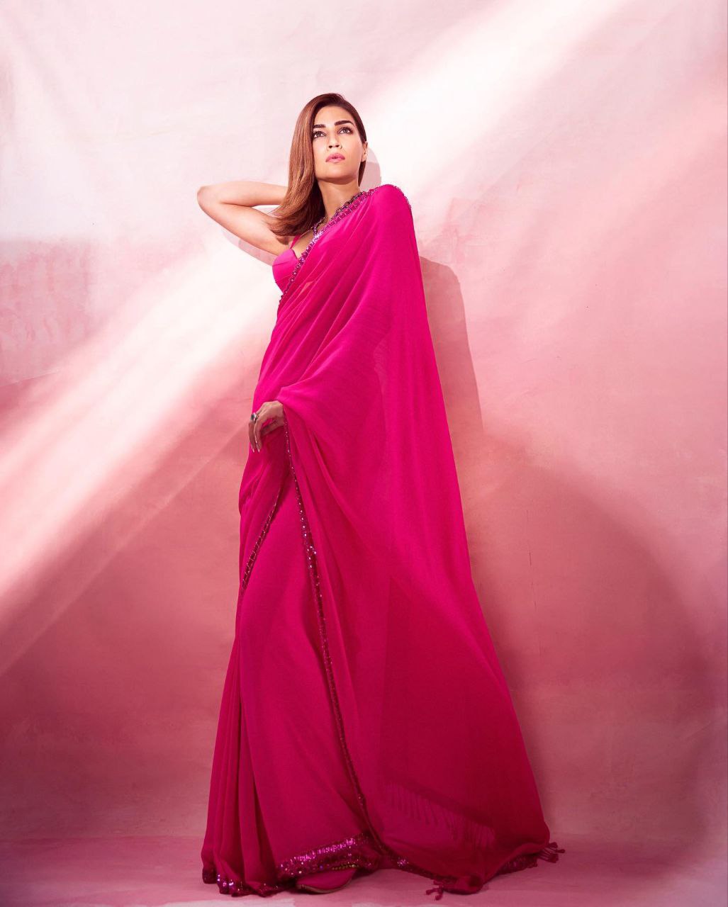 Rani Georgette Saree with Embroidery Dual Sequence Lace and Cutwork