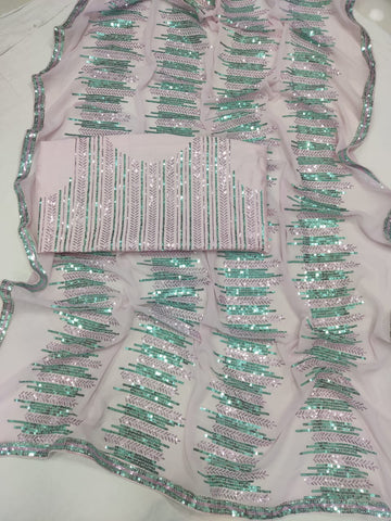 Pink Georgette Saree with Coordinated Sequence Embellishment and Lace – Available