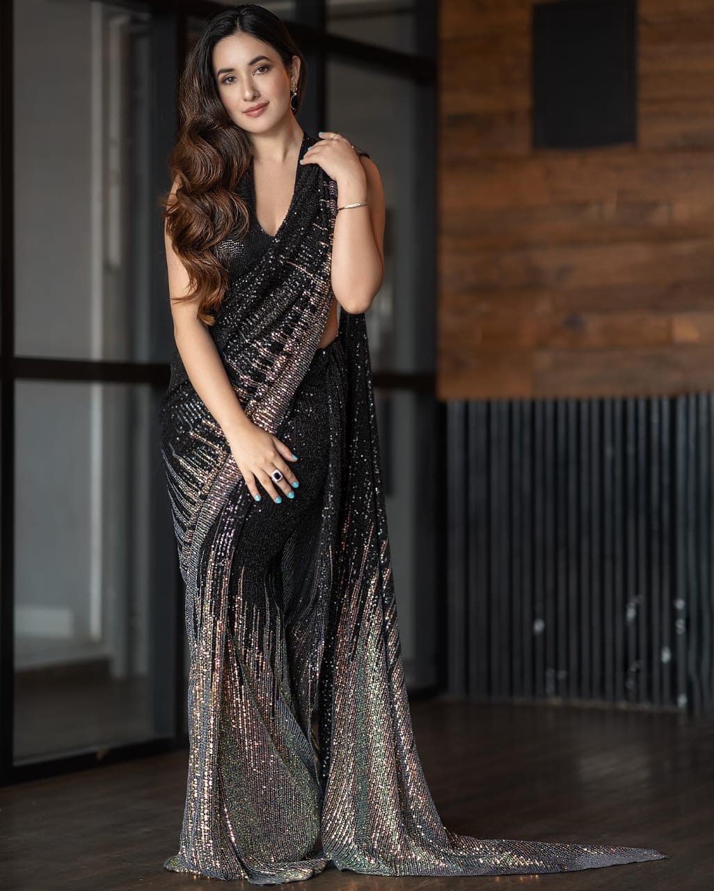 Black Premium Georgette Saree with All Over Sequins and Piping Lace