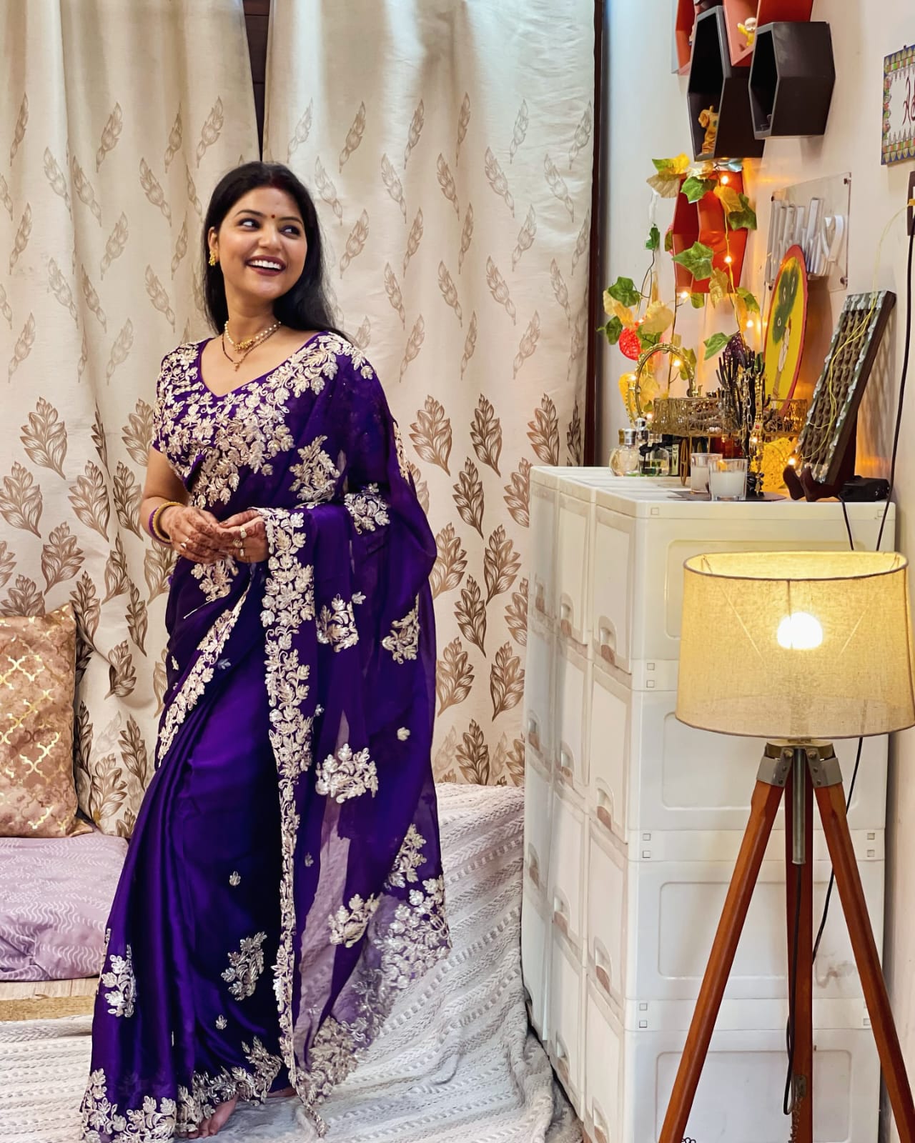 Dark Blue Rangoli Silk Saree with Cutwork and Embroidery – Available