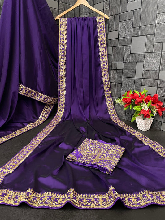 Violet Rangoli Silk Saree with Heavy embroidery with sequence and coding lace