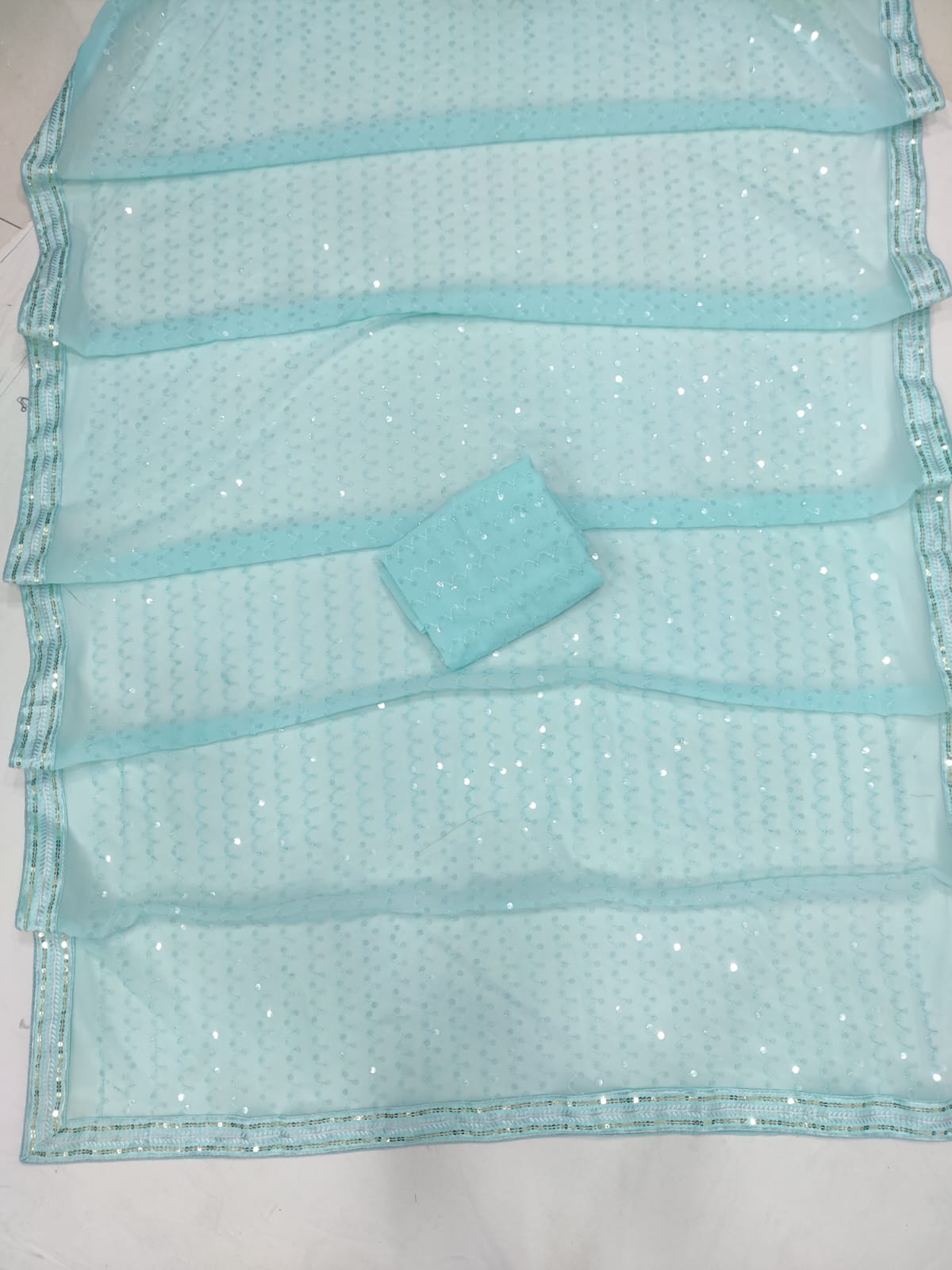 Sky Blue Georgette Saree with Embroidery Sequins and Sequence Lace