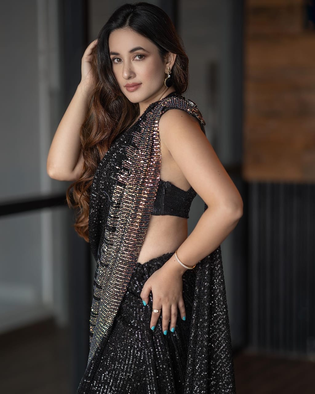 Black Premium Georgette Saree with All Over Sequins and Piping Lace