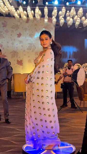 Red Georgette Saree with Embroidery Sequence and Mono Silk Blouse – Available