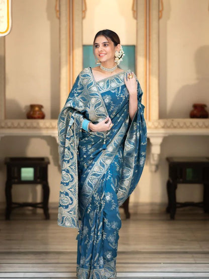 Rama Green Soft Silk Saree with Kanjivaram and Banarasi Jari Weaving