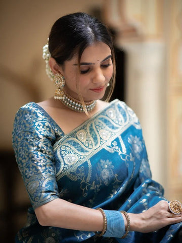 Rama Green Soft Silk Saree with Kanjivaram Jari and Jacquard Blouse – In Stock