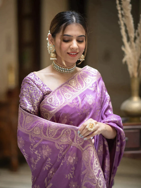 Lavender Kanjivaram Soft Silk Saree with Banarasi Jari – Unavailable