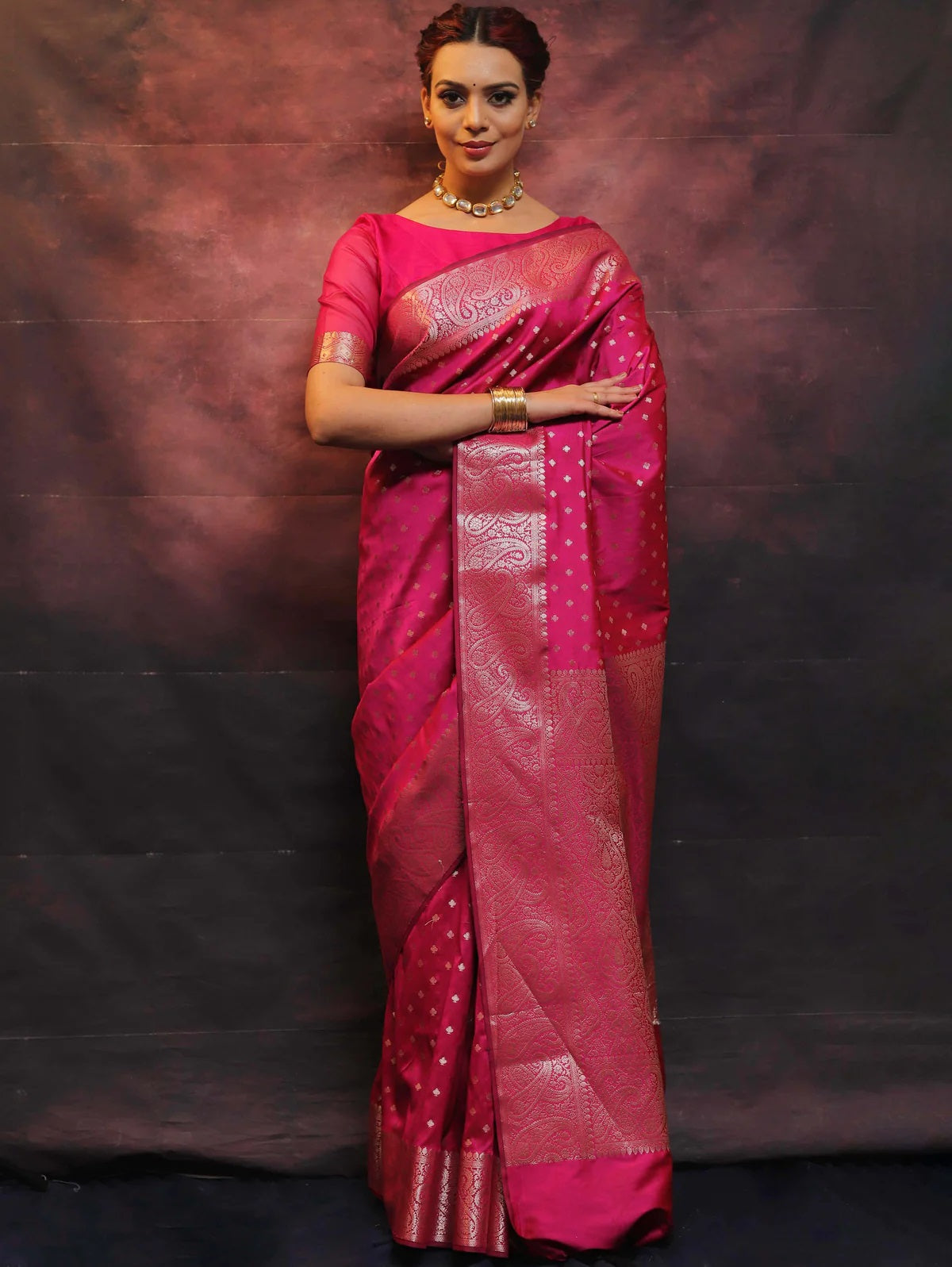 Tomato Soft Silk Saree with Kanjivaram and Banarasi Jari Weaving
