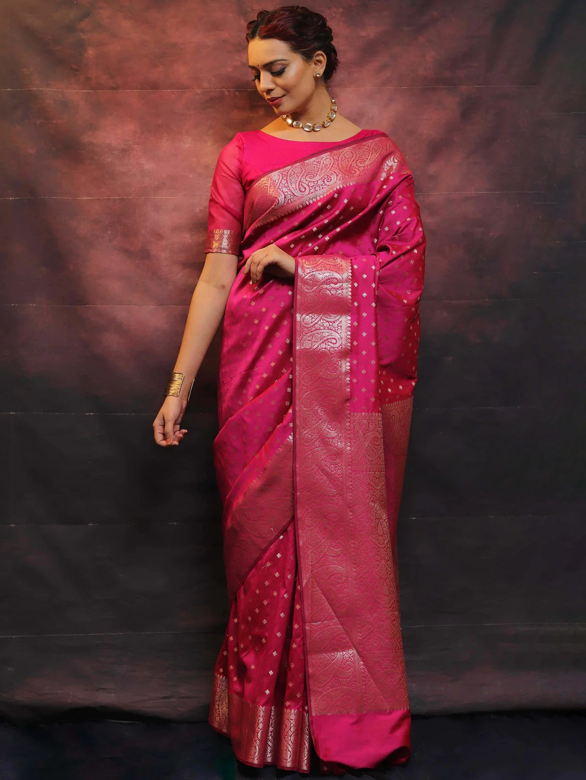 Tomato Soft Silk Saree with Kanjivaram and Banarasi Jari Weaving