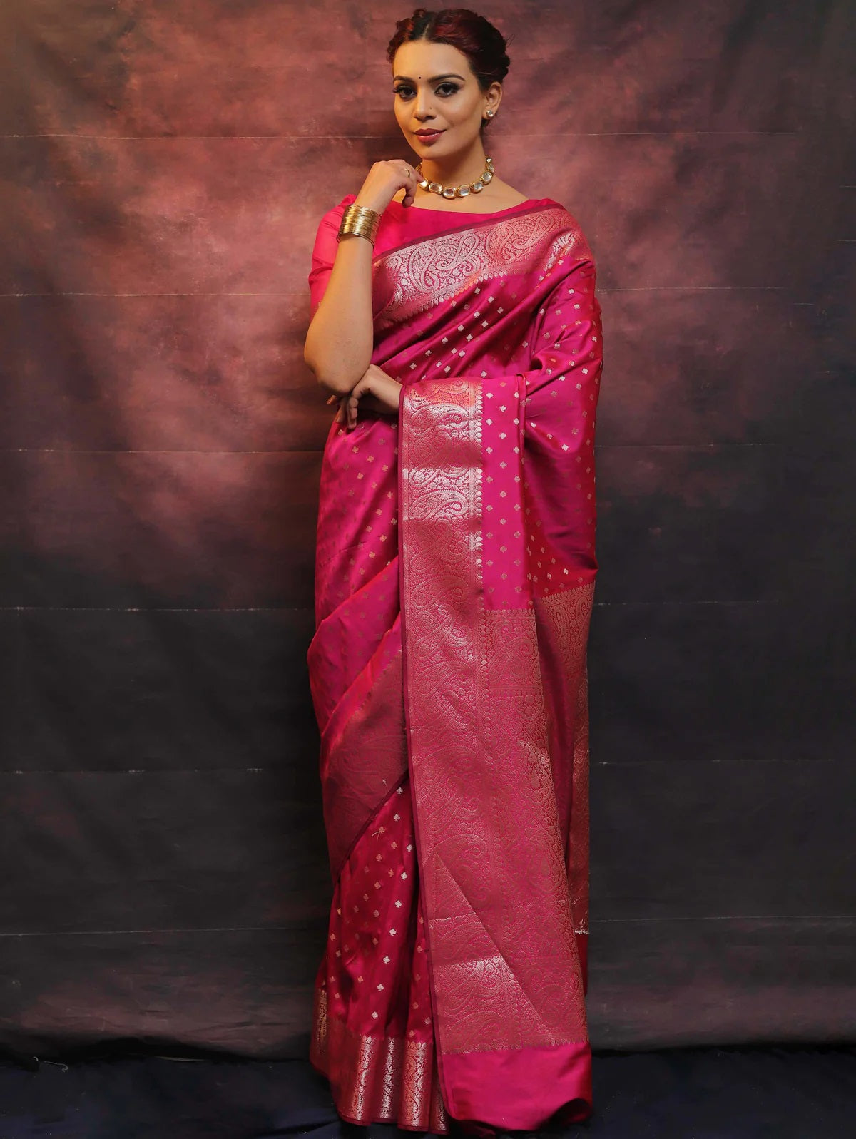 Tomato Soft Silk Saree with Kanjivaram and Banarasi Jari Weaving
