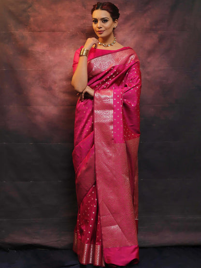 Tomato Soft Silk Saree with Kanjivaram and Banarasi Jari Weaving