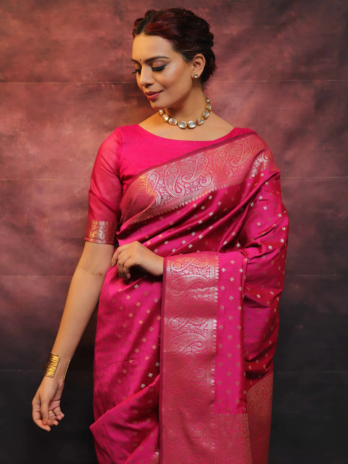 Tomato Soft Silk Saree with Kanjivaram and Banarasi Jari Weaving