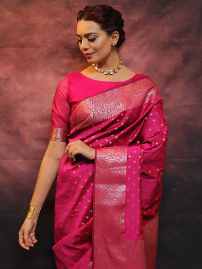 Tomato Soft Silk Saree with Kanjivaram and Banarasi Jari Weaving