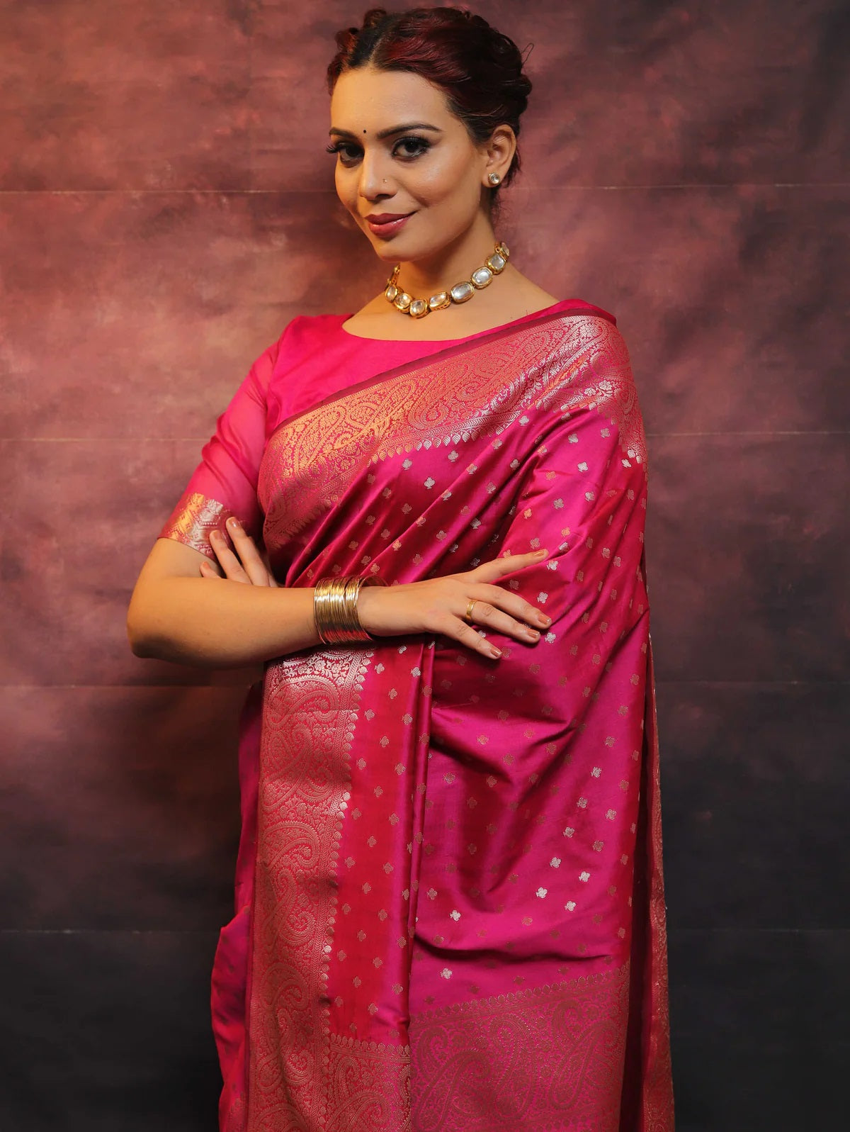 Tomato Soft Silk Saree with Kanjivaram and Banarasi Jari Weaving