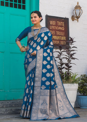 Firozi Banarasi Silk Saree with Intricate Zari Butta – In Stock