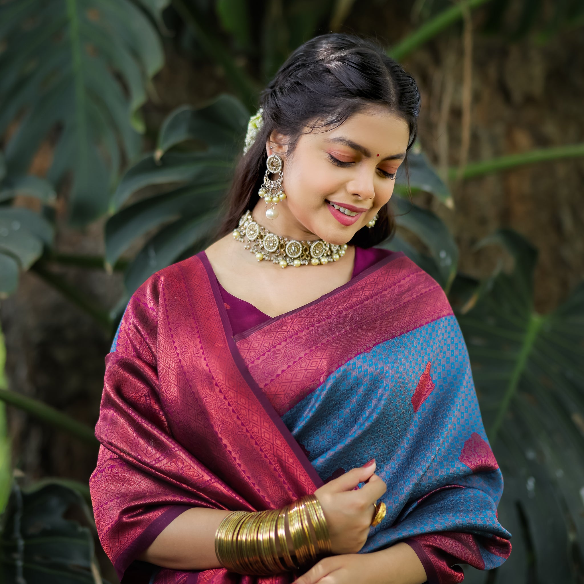 "Blue Banarasi Silk Saree with Butta Zari Weaving – Available"