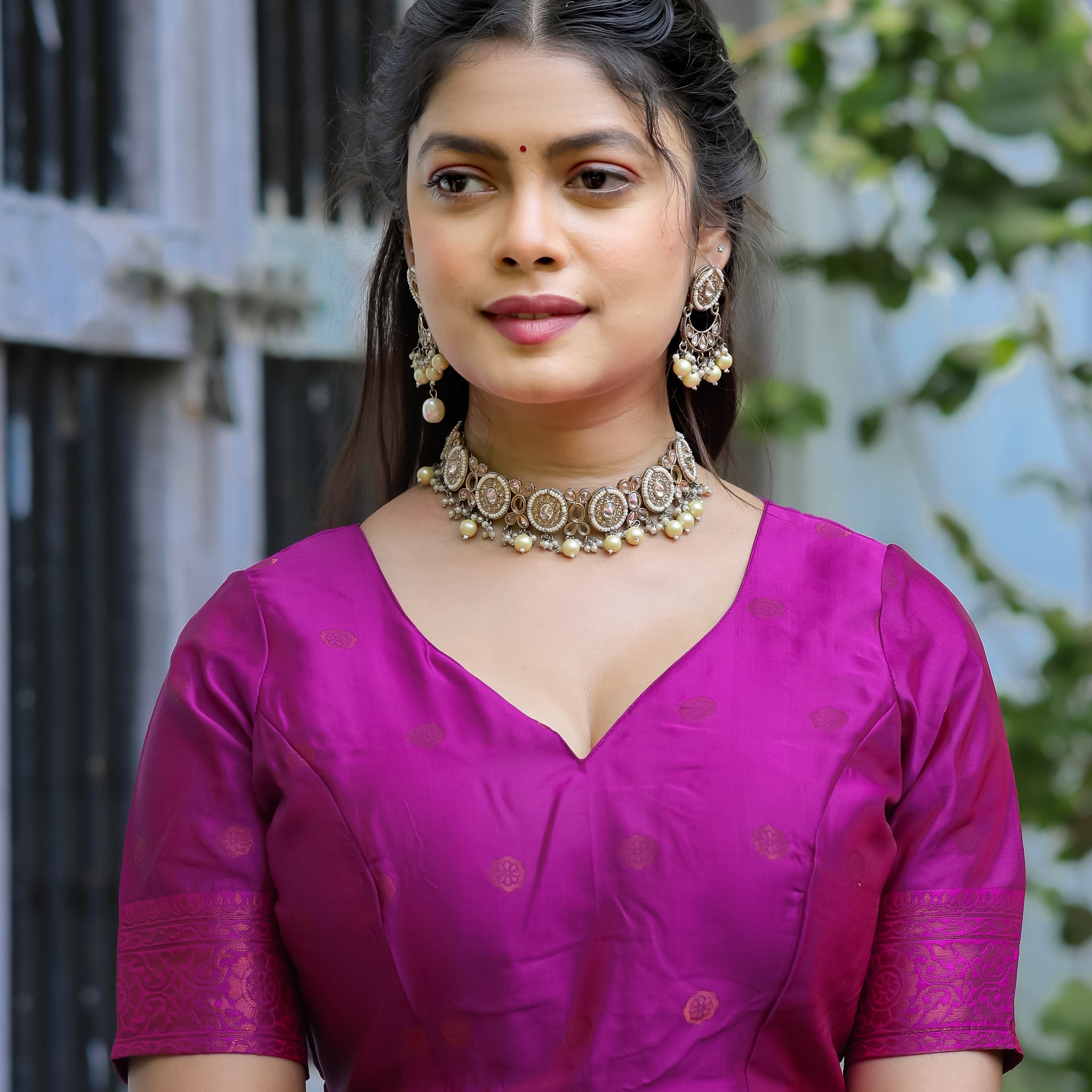 "Rani Banarasi Silk Saree with Floral Zari Weaving – Festive Look"