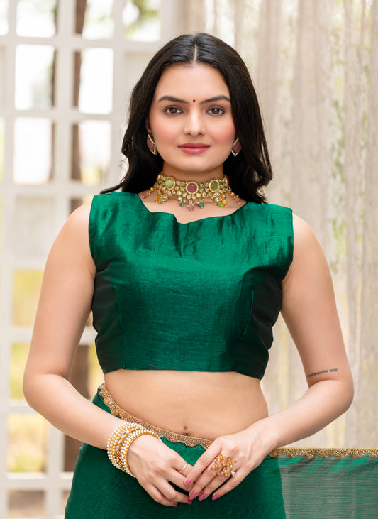 Bottle Green Chiffon Bollywood Saree with Embellished Border