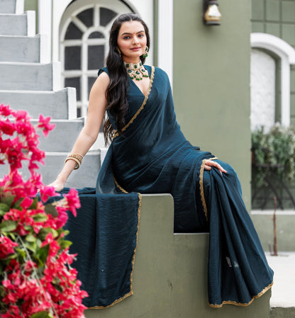 Morpich Chiffon Bollywood Saree with Embellished Border