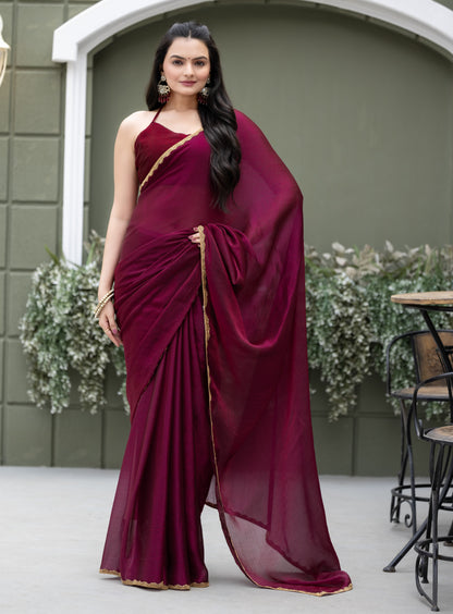 Wine Chiffon Bollywood Saree with Embellished Border