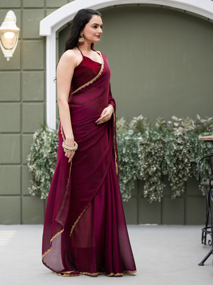 Wine Chiffon Bollywood Saree with Embellished Border