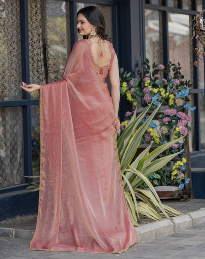 Pink Chiffon Bollywood Saree with Embellished Border