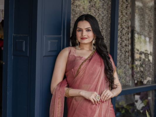 Pink Chiffon Bollywood Saree with Embellished Border