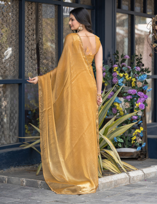 Yellow Chiffon Bollywood Saree with Embellished Border