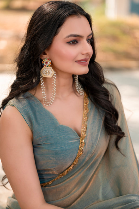 Sky Blue Chiffon Bollywood Saree with Embellished Border