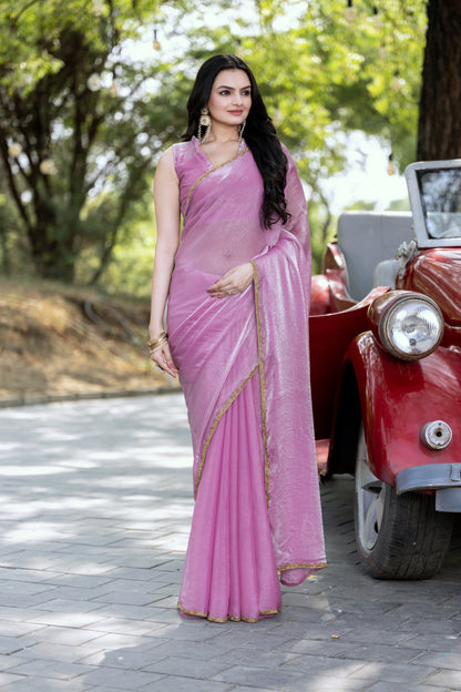 Lavender Chiffon Bollywood Saree with Embellished Border