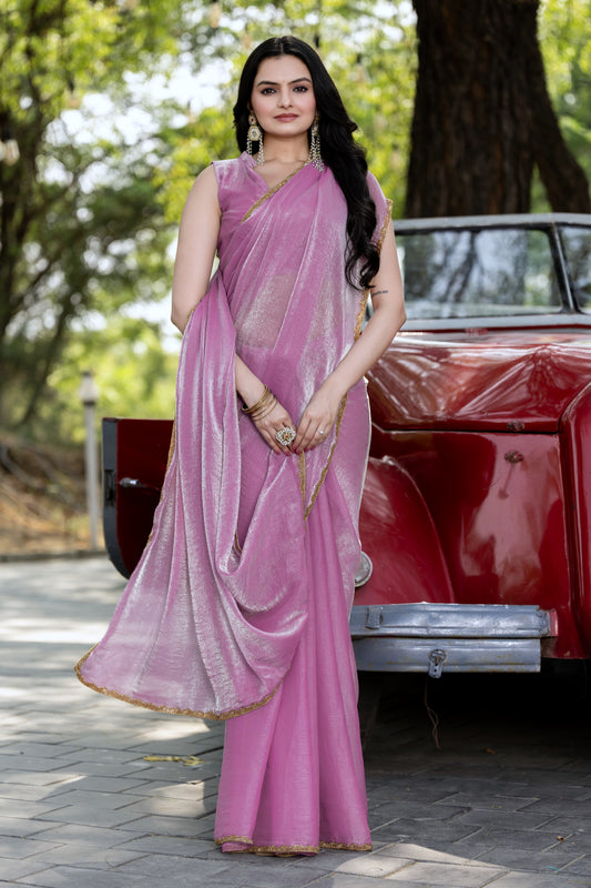 Lavender Chiffon Bollywood Saree with Embellished Border