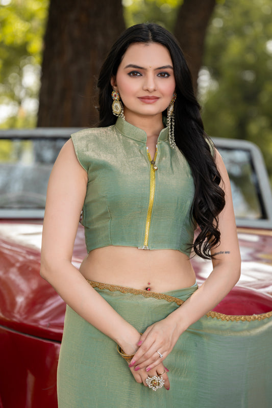 Pista Chiffon Bollywood Saree with Embellished Border