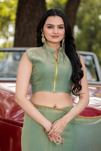 Pista Chiffon Bollywood Saree with Embellished Border