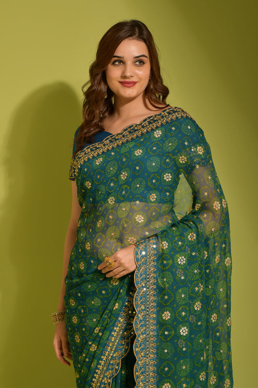 Petrol Soft Lichi Silk Saree with Rich Pallu and Jari Work