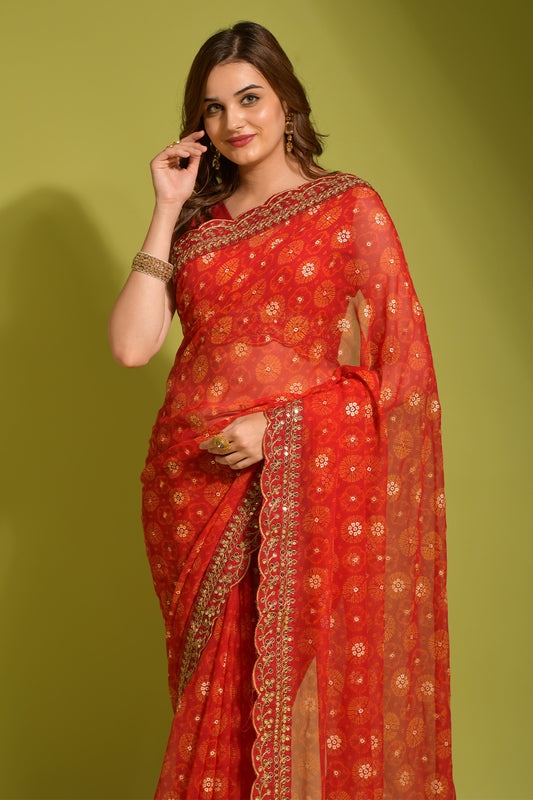 Red Soft Lichi Silk Saree with Rich Pallu and Jari Work