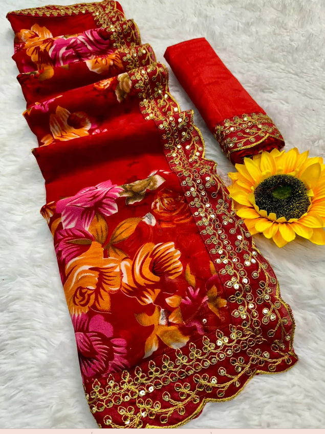Red Lichi Silk Saree with Rich Pallu and Jari Weaving – Available
