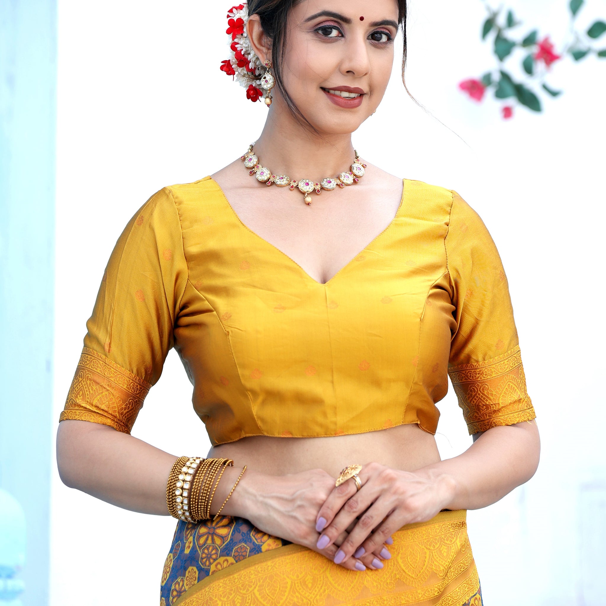 "Yellow Purple Banarasi Silk Saree with Floral Zari Woven – Festive Favorite"