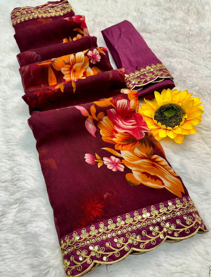 Wine Soft Lichi Silk Saree with Rich Pallu and Jari Weaving