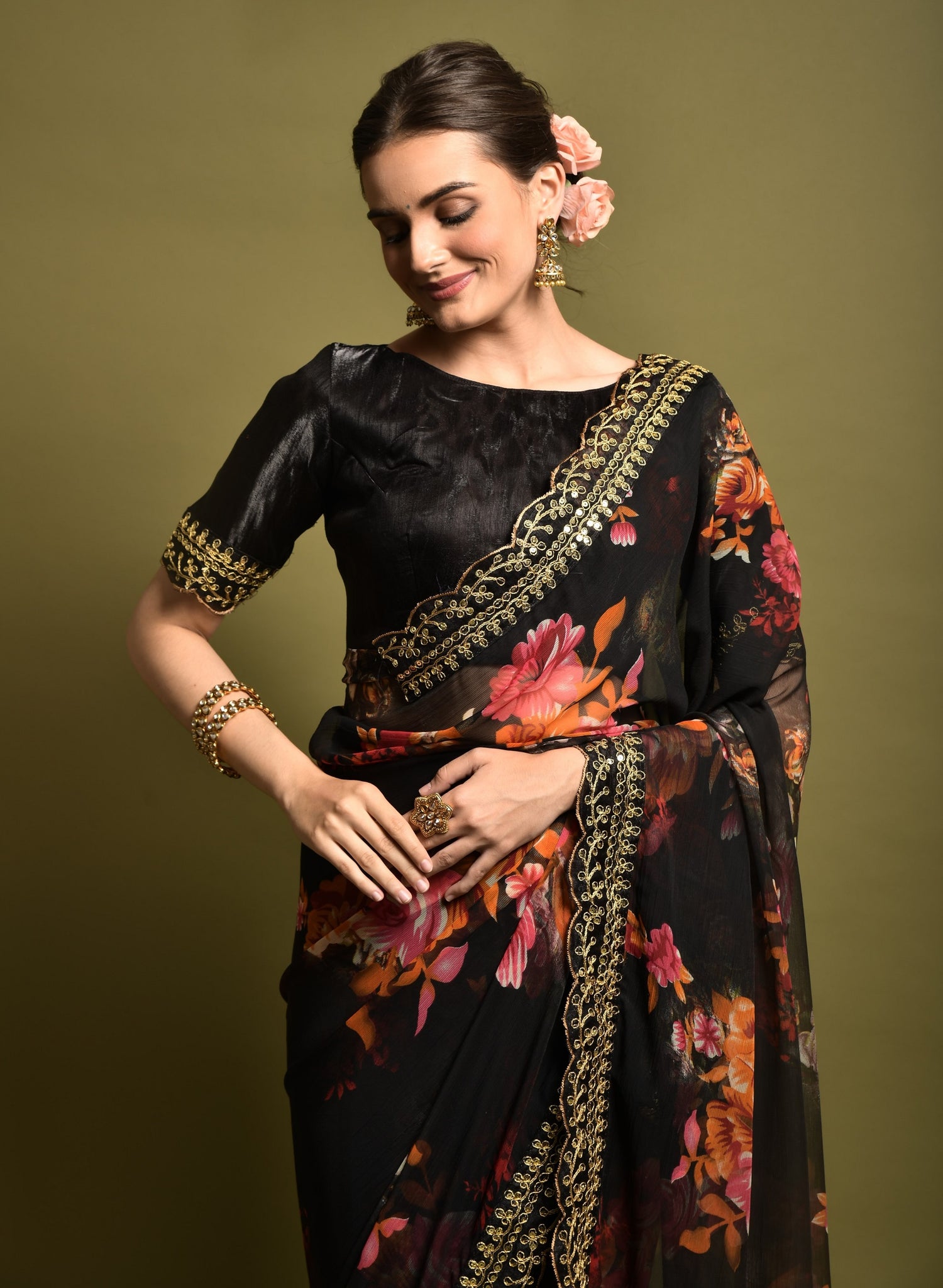 Black Soft Lichi Silk Saree with Rich Pallu and Jari Weaving – Out of Stock