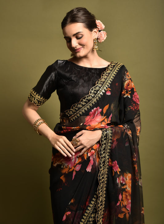 Black Soft Lichi Silk Saree with Rich Pallu and Jari Weaving – Out of Stock